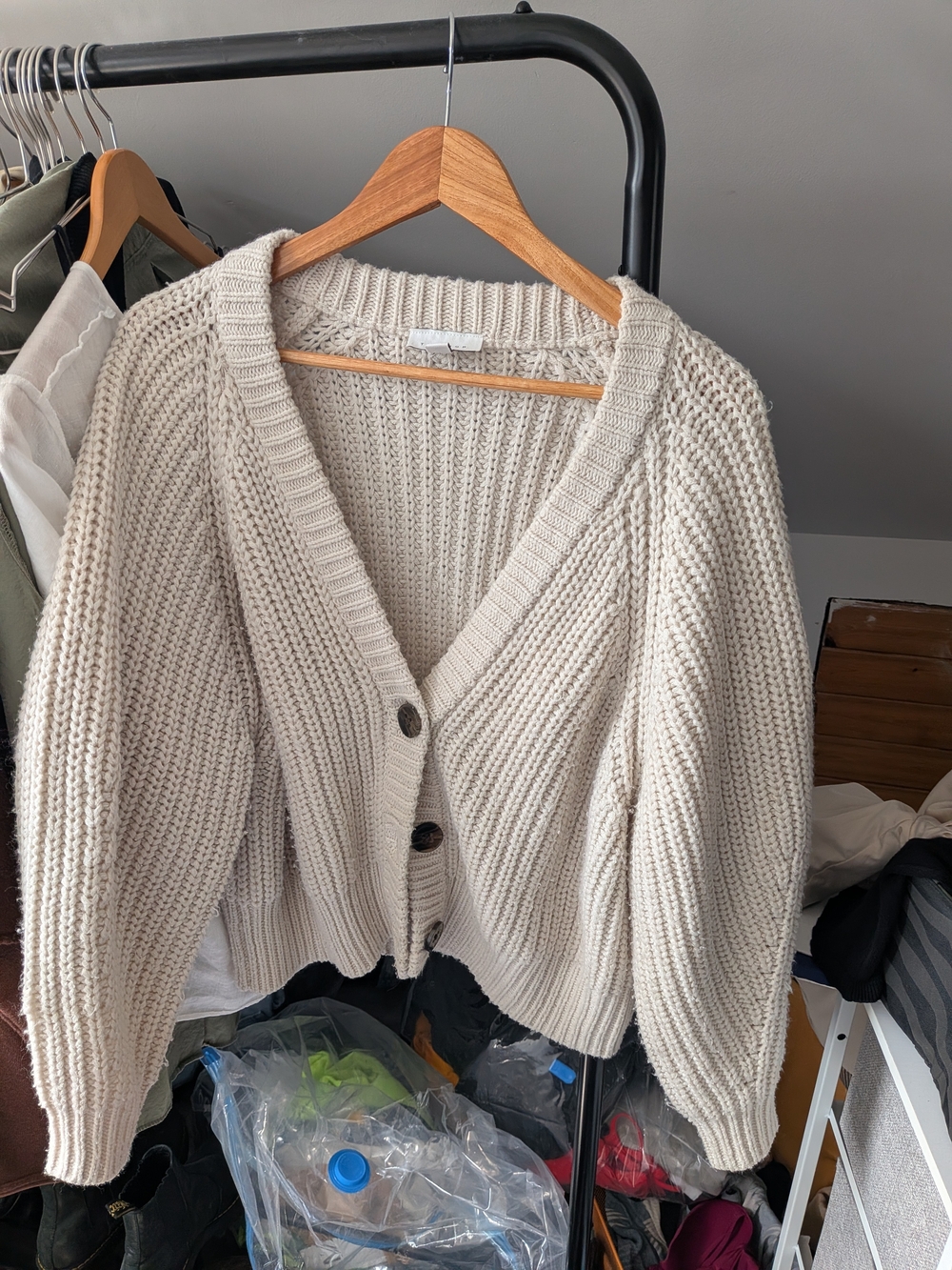 Topshop Cream Ribbed Button-Front Cardigan